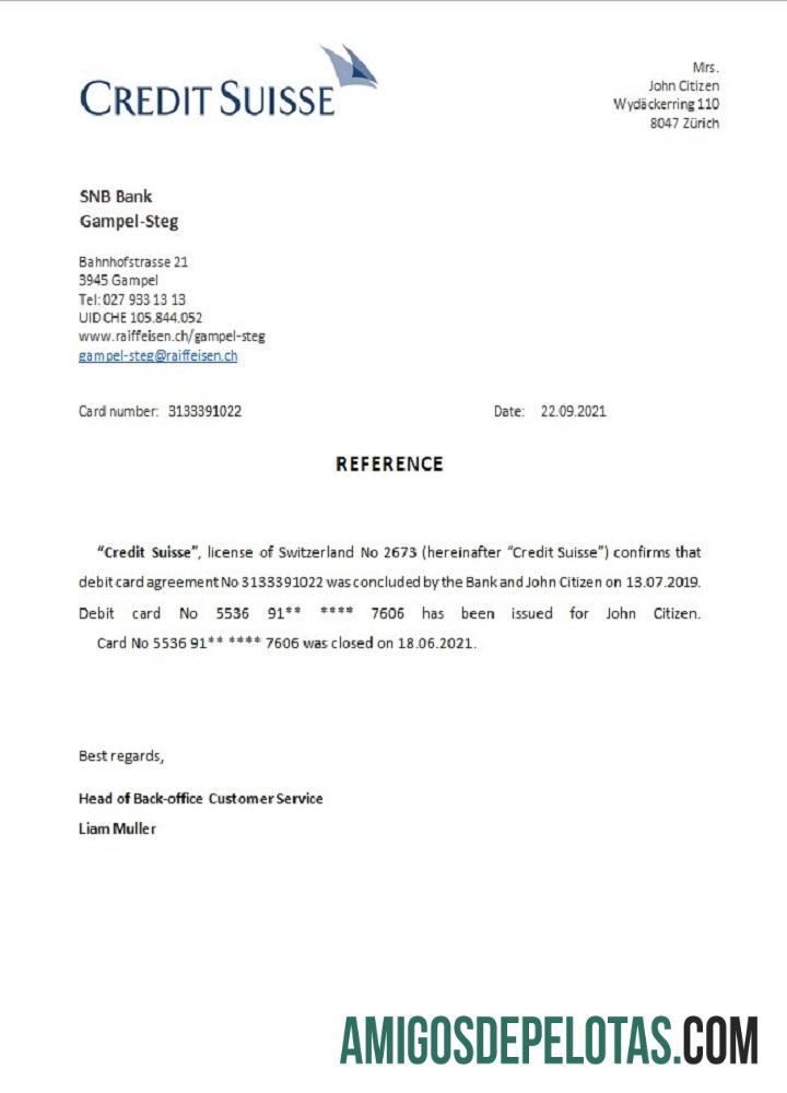 Referência de fechamento do Credit Suisse na Suíça exemplo